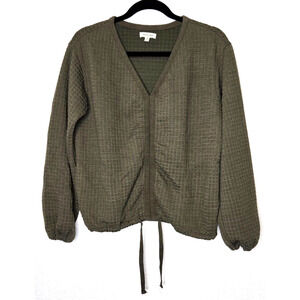 Max Studio Top Womens Small Olive Green Waffle Knit Drawstring Oversized Shirt‎